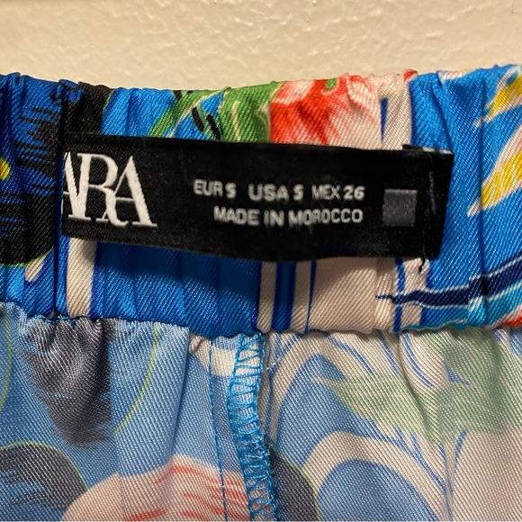 ZARA Blue Colorful Floral Wide-Leg Pants Light & Flowy Sz S Birds Butterflies - Picture 3 of 16